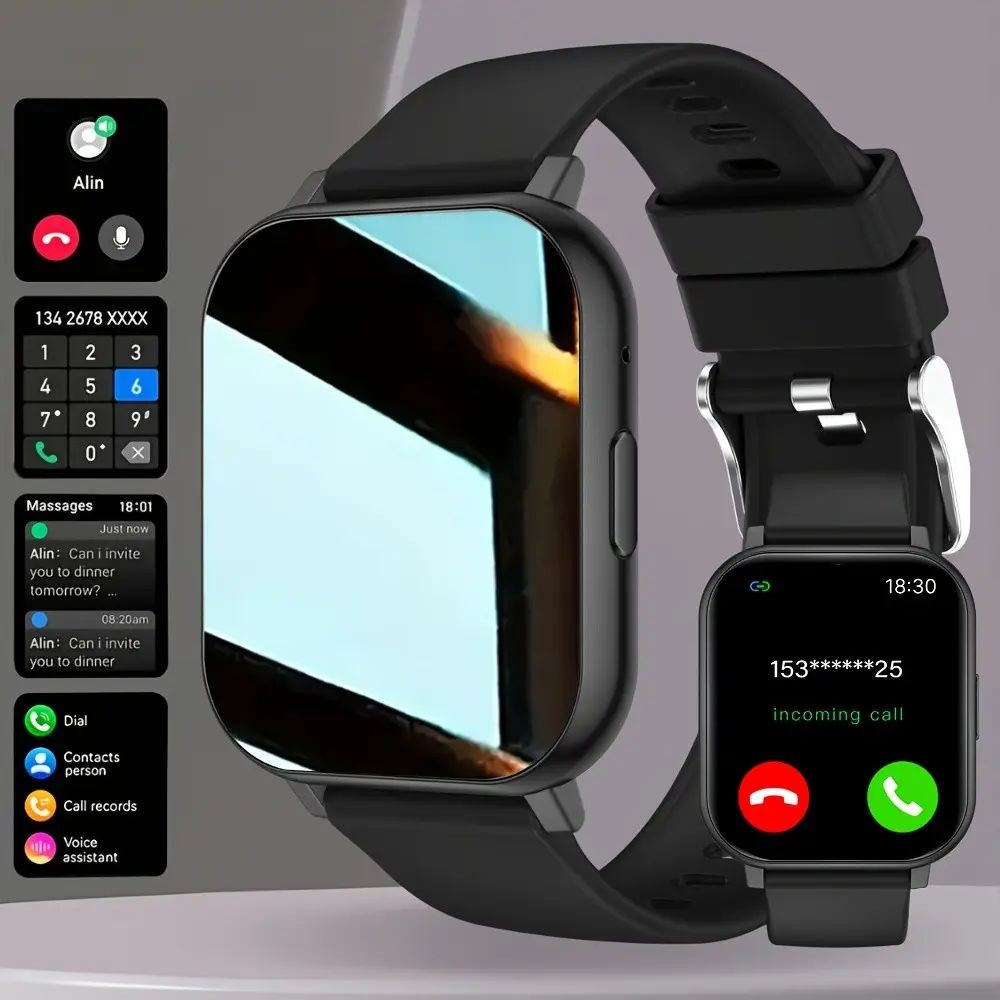 New Touchscreen Multifunctional Smartwatch Wearable Unisex, Valentine's Gift, Wireless Bluetooth Calls/sms, Multiple Sports Modes, Remote Camera Control, Fitness Tracker, USB Charging, Android, Silicone Band