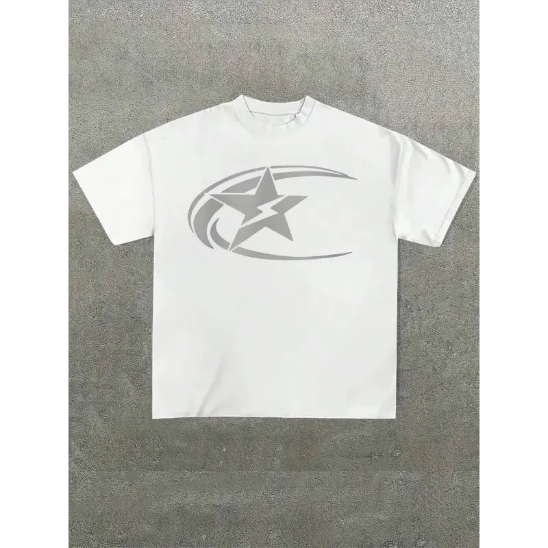 Chic Oversized T-Shirt with Minimalist Star Graphic, Unisex Cotton Short Sleeve Crew Neck Top for Casual Daily Streetwear, Basics, Sporty Chic, Digital Print, Elegant, Sweet, 3Xl, Xxl, Shortsleeve, Graphic Tee, Cotton Graphic Tees