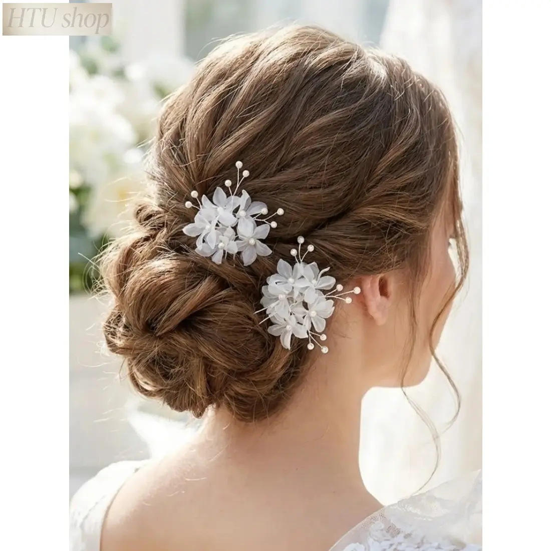 Handmade Mesh Flower Hair Sticks Set of 2, Bride Wedding Fairy Headpiece, Bridesmaid Party Hair Accessories, All Seasons