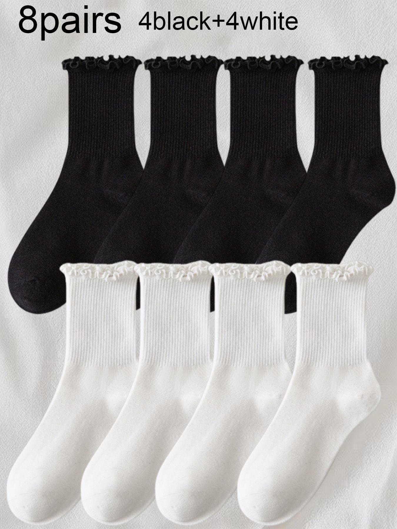 Women's Solid Lettuce Trim Crew Socks, Casual Comfy Breathable Socks for Daily Wear, Multipack Knit Socks for All Seasons