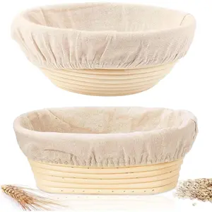 Sourdough Bread Baking Supplies 2 Pack Banneton Bread Proofing Basket 10 inch Round & 10 inch Oval Proofing Bowls with Liner for Sourdough Bread Baking Fermentation Tools