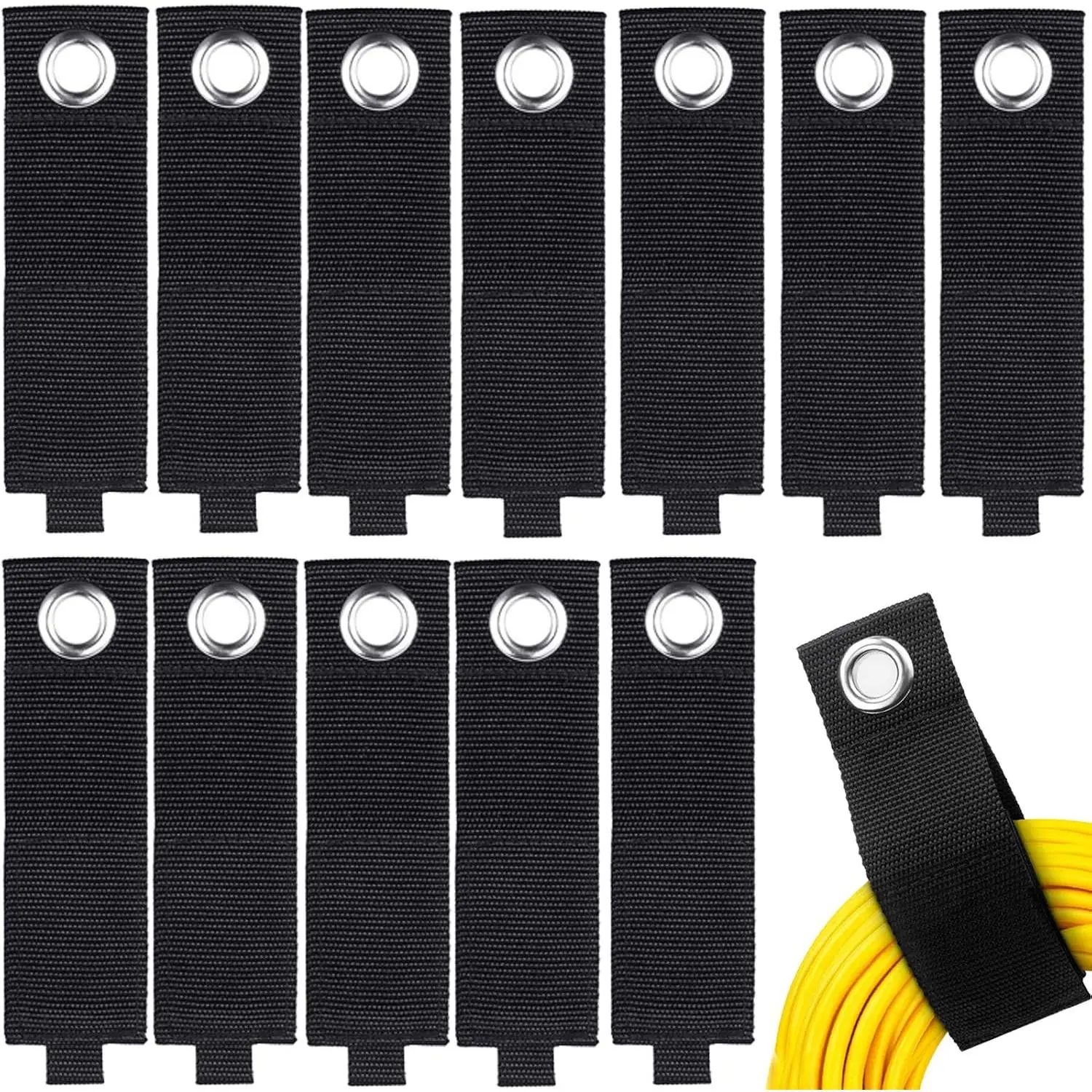 12Pcs Heavy Duty Extension Cord Holder Organizer - 13 Inch Large Storage Straps with Wrap Hanger, Garage Hooks for Cable, Hose, Tools Organization Essentials
