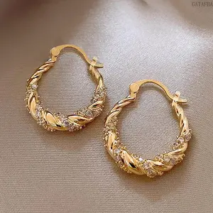 Twisted Spiral Huggie Hoop Earrings Unique Wrapped Minimalist French Light Luxury Metal Jewelry For Women Daily Date Outfit
