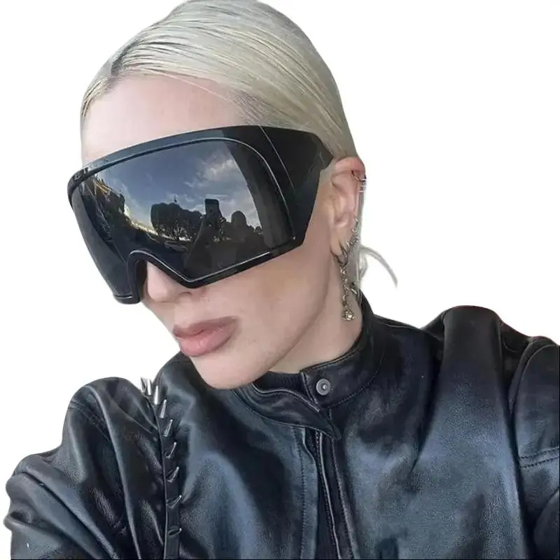 2026 New 2Pcs Y2K Oversized Wrap Around Sunglasses, Futuristic Steampunk Curved Lens UV400 Sun Shades, Ideal for Party & Carnival