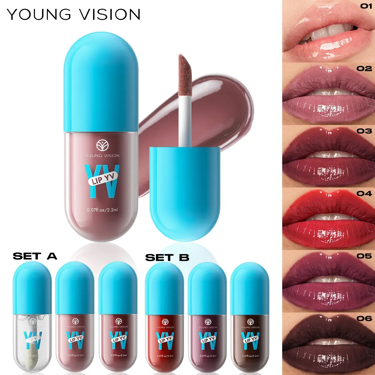3 Pack Mini Pill Clear Lip Gloss, Dual Gloss & Stain Hydrating Lip Oil, Sheer Dewy Finish Alone, Lock Moisture Boost Shine When Layered, Multi Use For Lips Cheeks Portable Glass Lip Mini Set