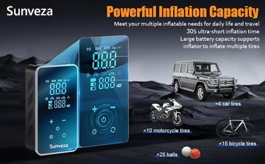 Cordless Tire Inflator Portable Air Compressor - 150 PSI Glovebox Stowable Auto Shutoff Rapid Inflate Electric Pump with Digital Pressure Gauge, LED Touchscreen, Built-in LED Flashlight, 5 Preset Modes for Cars, Camping Emergencies, OAF Use