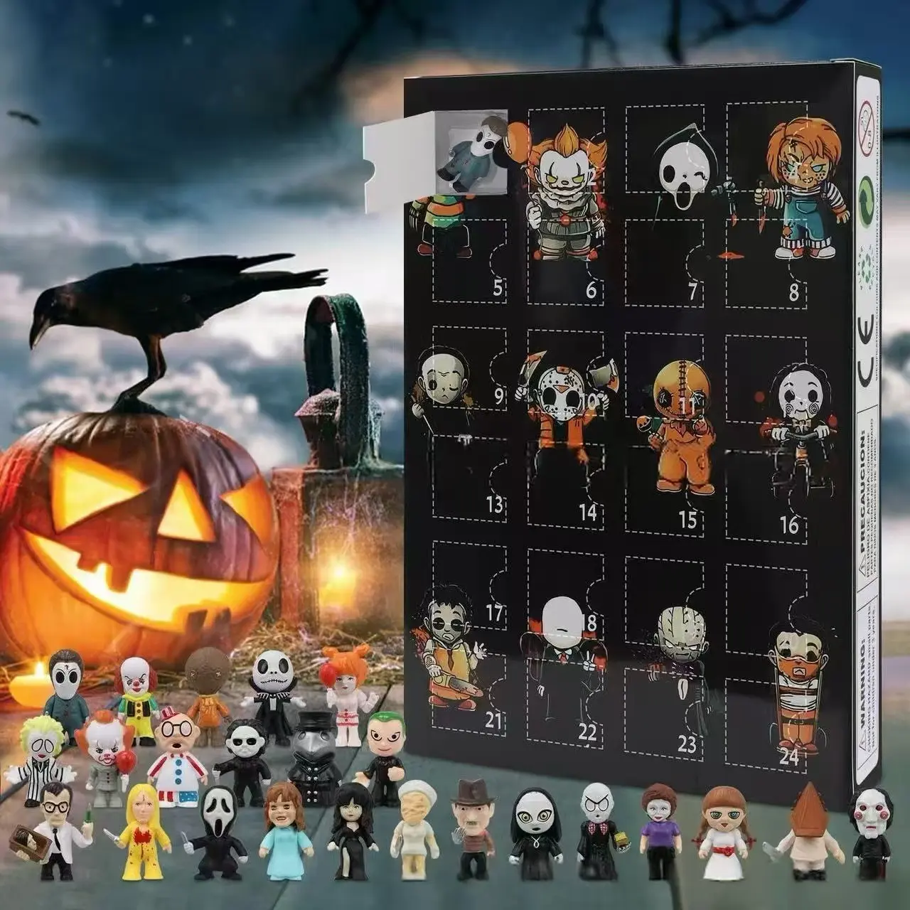 Halloween Horror Mini Doll Countdown Calendar, 24-Day Surprise Box, Mini Cartoon Monster PVC Doll, Trick-Or-Treat Party Gift