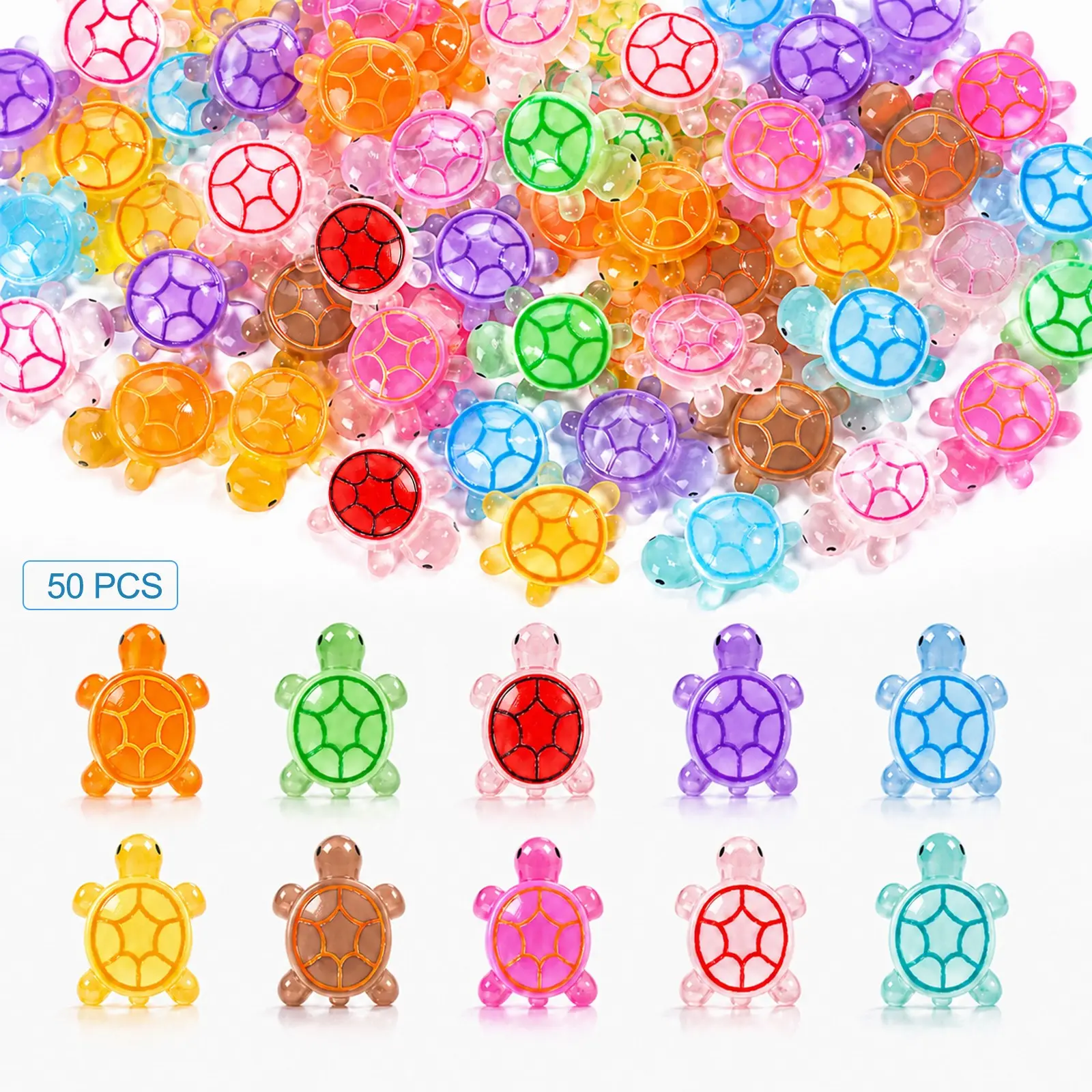 50pcs Glow-In-The-Dark Turtle Beads, Beads For Crafts, DIY Craft Supplies, DIY Craft Embellishments, Perfect for Slime Making, Micro Scene Decorations, 5 Pieces Per Color