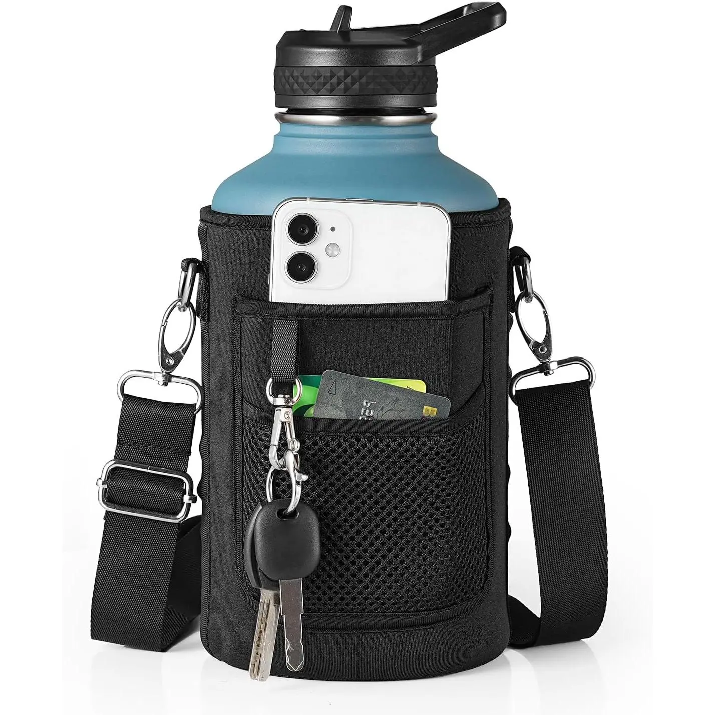 Trebo Washable Military Grade Water Bottle Holder Pouch - Fits 32-128oz Flasks, Adjustable Padded Shoulder Strap for Carrying, Protecting and Insulating, Multi-Size