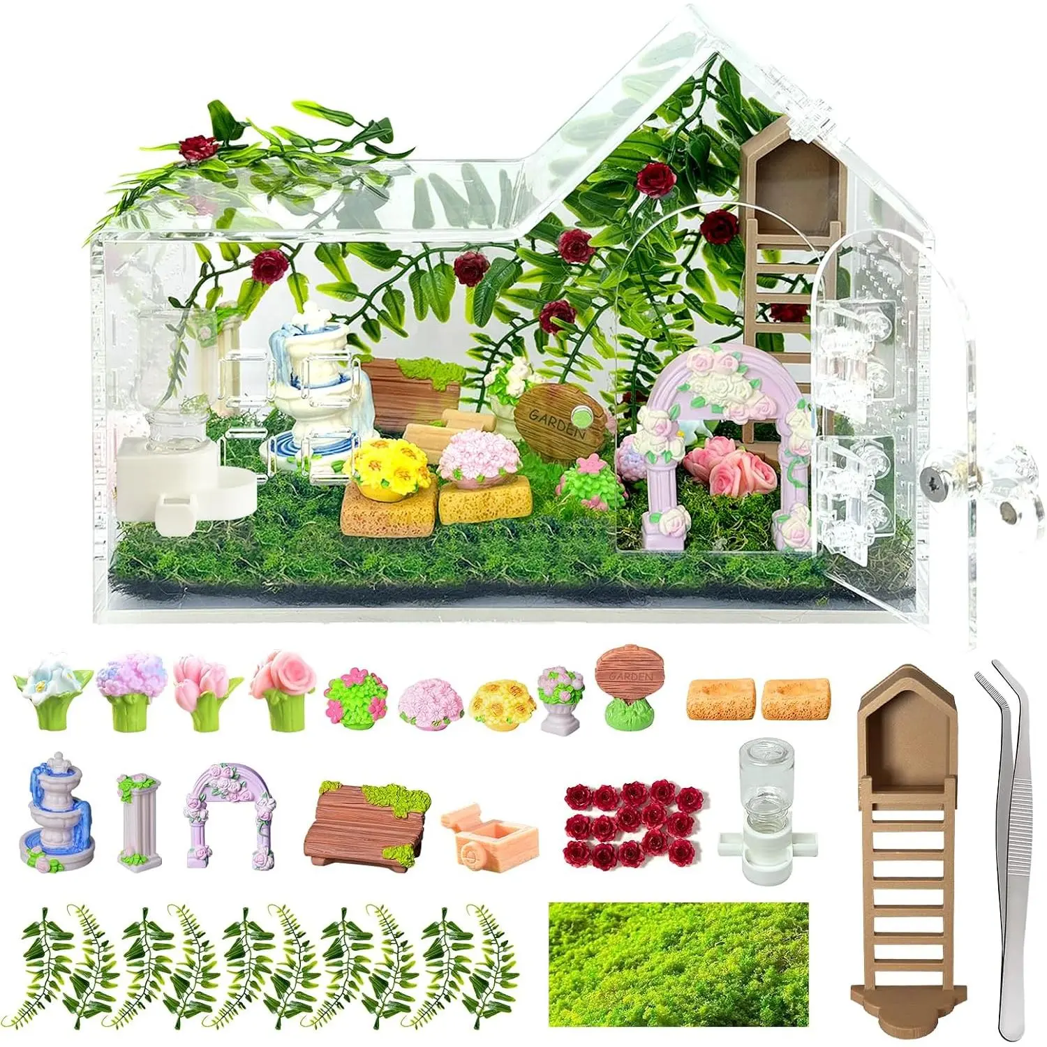 Escape-Proof Terrarium Kit for Insects & Reptiles, Transparent Jumping Spider Enclosure with Multicolor Decor Accessories, DIY Pet Supplies Habitat Setup