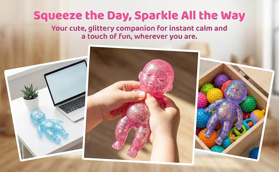 Glitter Figure Squishy Fidget Squeeze Item – 4" Soft Sensory Decompression Desk Decor for Adults, Portable Office Anxiety Relief Gag Gift