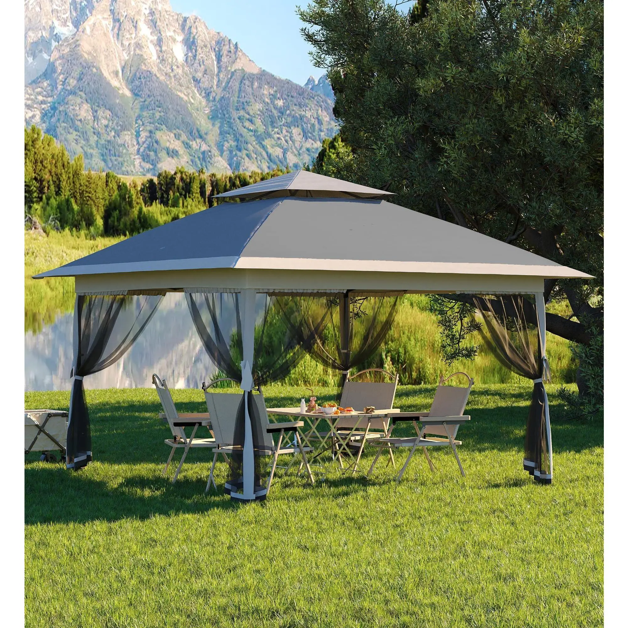 Garvee with 12x12FT One-Push Pop-Up Canopy - Portable Outdoor Canopy Tent, 13x13 Quick Gazebo, Backyard Party Tent with Mosquito Net, UPF 50+ Waterproof Pop Up Canopy, and Steel Frame Patio Canopy
