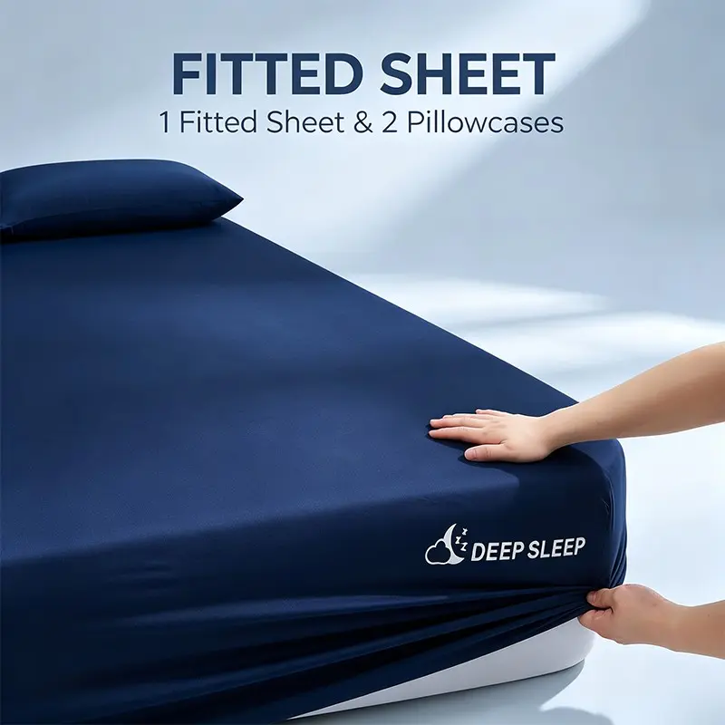 Premium Smooth Skin-Friendly Fitted Sheet Set, Two Pillowcases, Elastic Mattress Cover, Neutral Colors, Durable Washable Bed Linen