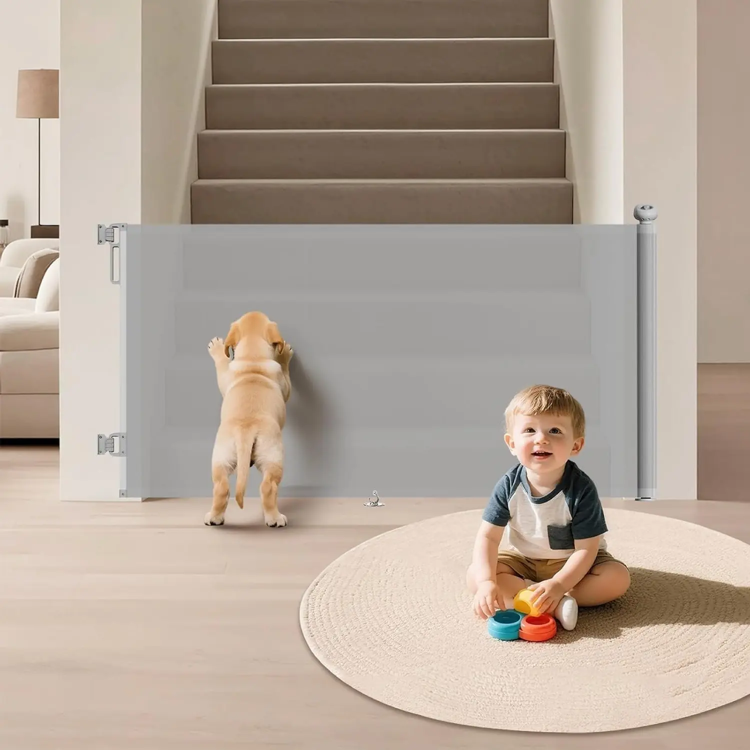 Extra Wide Retractable Baby Gate, 34" Tall, Fits Up to 71" Wide, Gray - Bottom-Bar-Free Mesh Baby & Dog Gate with Anti-Crawling Hook, One-Handed Toddler Safety Gate for Large Openings, Doorways, HallwaysGift