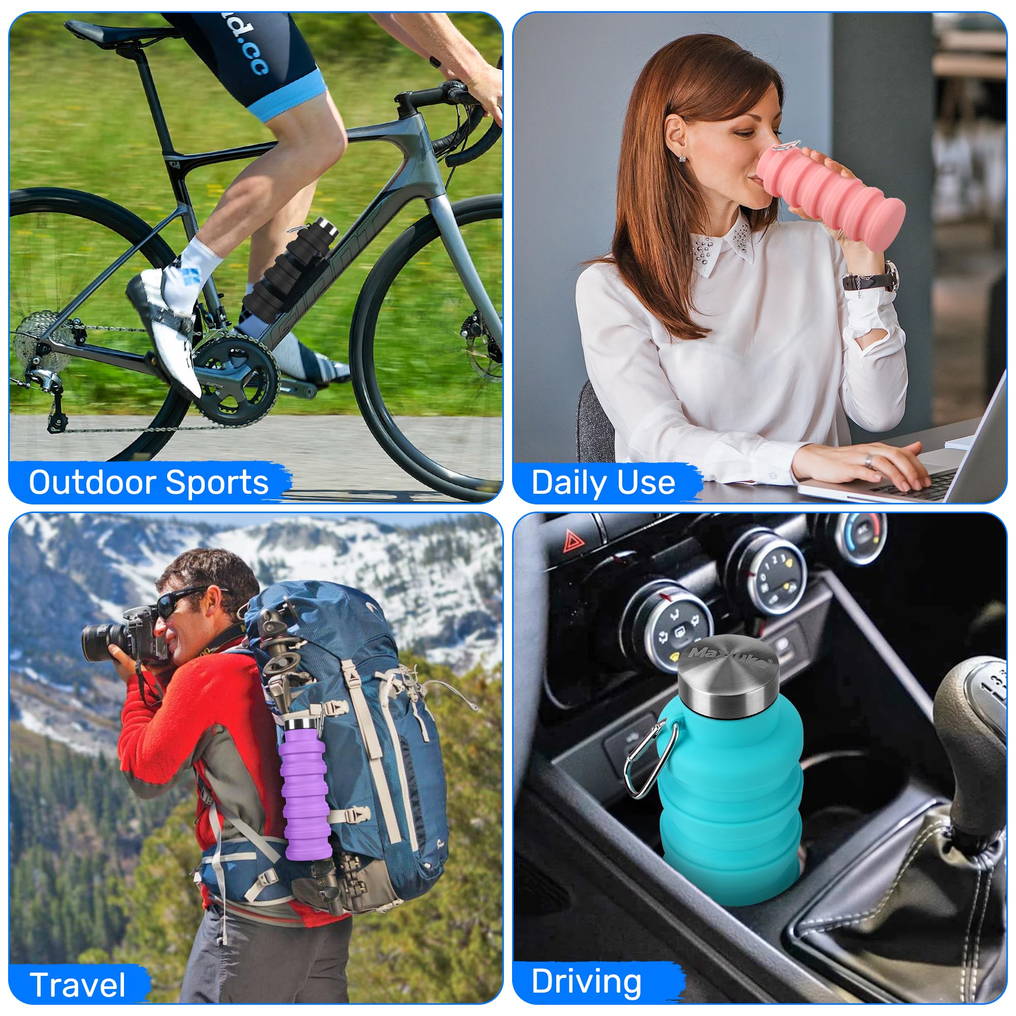 Collapsible Water Bottle, Leak-proof Foldable Reusable Bottle with Carabiner, Summer Cool Bottle Portable Outdoor Sports Water Bottle for Travel Sports Gym Hiking Camping Cycling, Silicone Bottle, Leakproof Water Bottle, Reusable Water Bottles