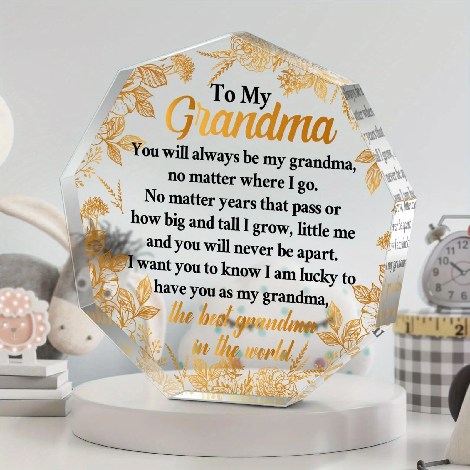 Creative Acrylic Sign Set, Letter and Leaf Patterns, Transparent Acrylic Plaques, Birthday Gift for Grandma, Home Decor Item