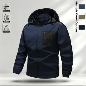 Hooded assault suit men's spring and autumn thin waterproof and windproof mountaineering suit, detachable hat reflective strip workwear jacket, loose oversized student commuting outdoor cycling leisure sports jacket
