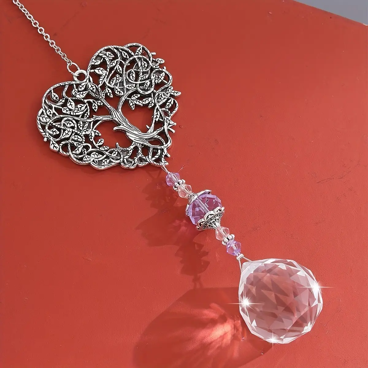 2pcs Crystal Heart & Tree of Life Sun Catcher - Elegant Crystal Window Decor with Tree of Life Pendant, Suitable for Home, Garden, Window Decoration, Easter Gift, Life Pendant Ornament for / Crystal Catcher