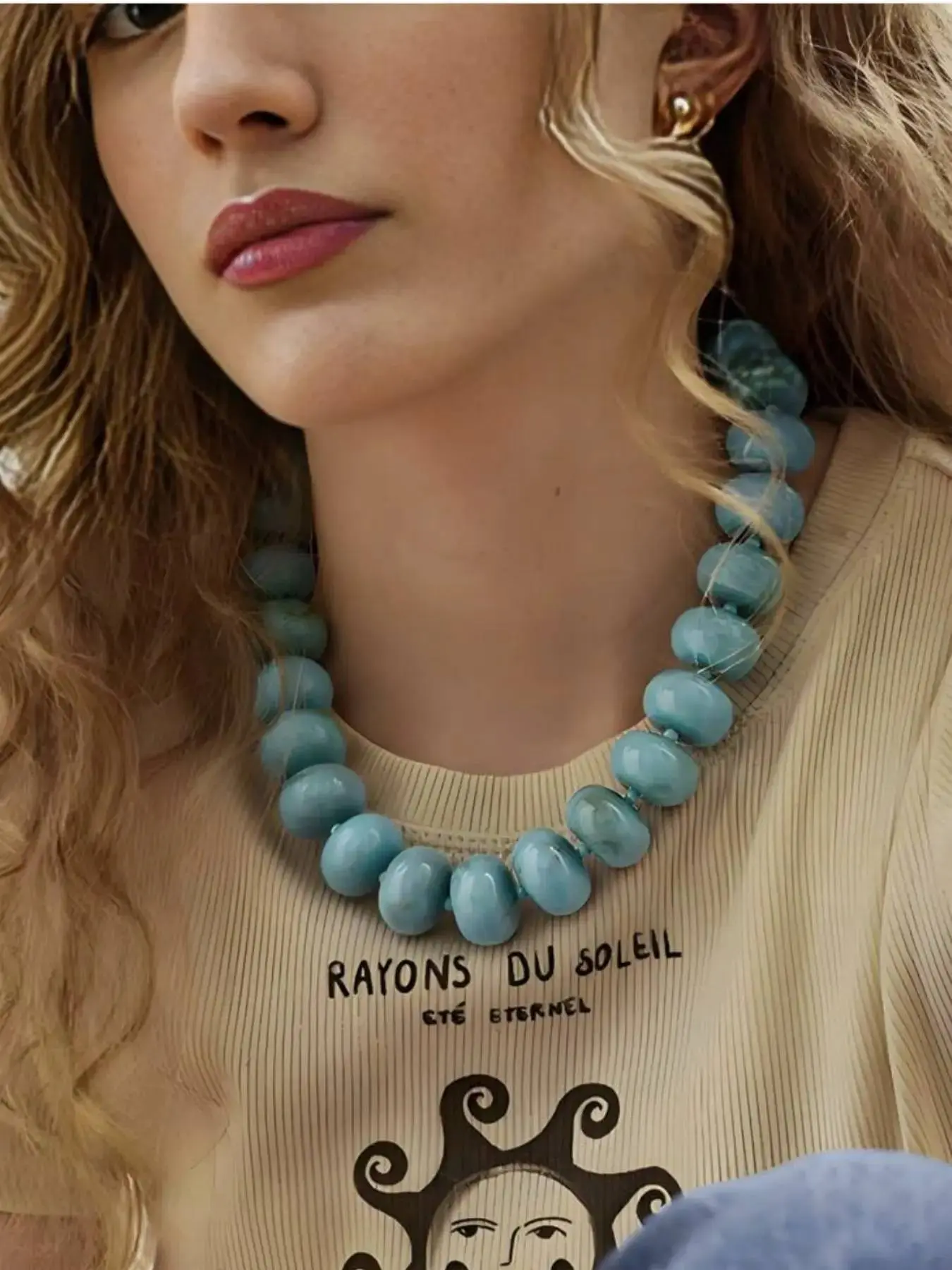 Chunky Resin Bead Necklace for Women, Turquoise Blue & Tortoiseshell Brown Marble Oval Statement Necklace, Adjustable Gold Chain, Boho Y2K Summer Jewelry, Vintage Retro Collar Necklace for Vacation, Beach, Party, Festival, Birthday Gift, Beachy Jewelry