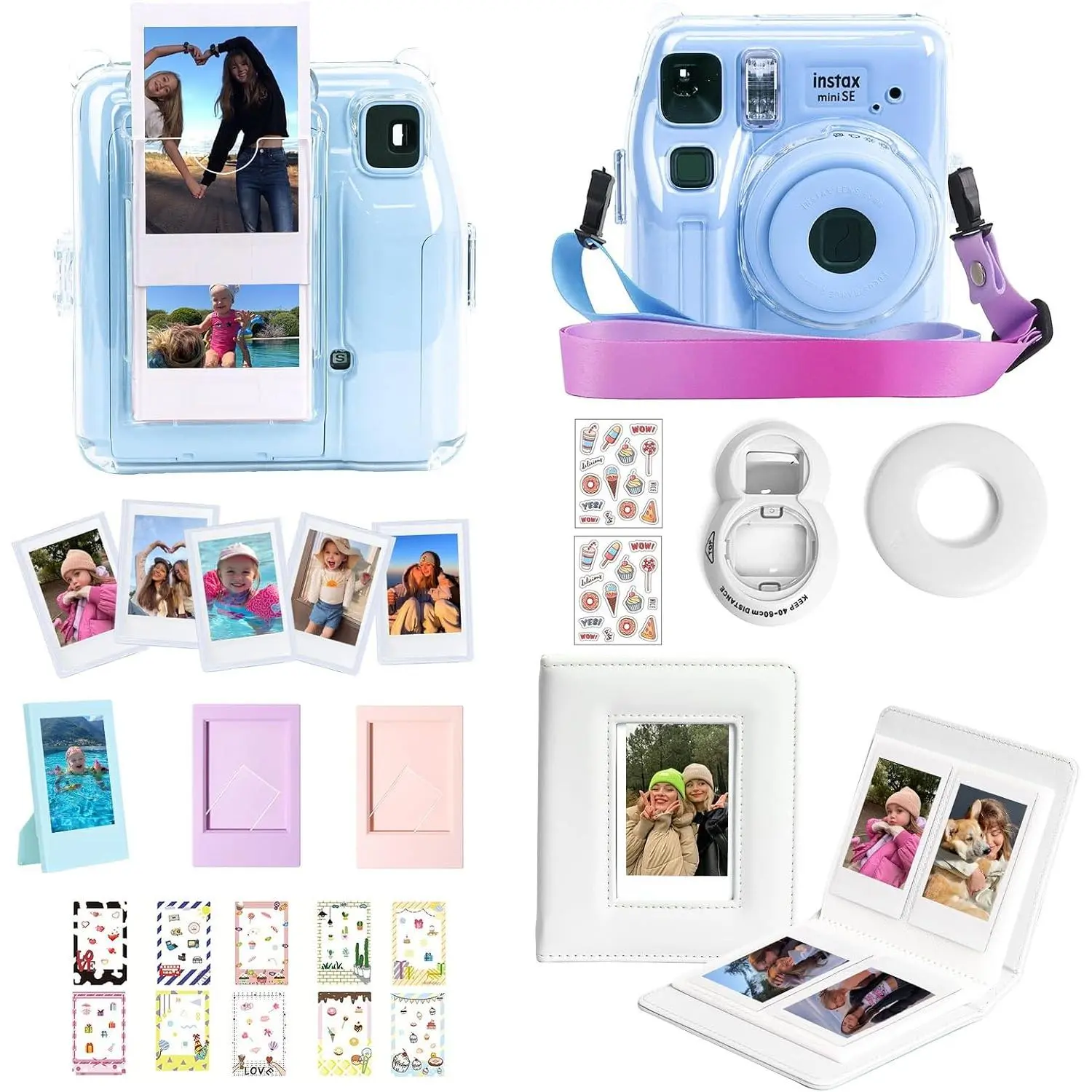 Accessories for  Instax Mini SE  Camera Case Mini Film Album Photo Frames DIY Stickers Selfie Mirror Assist Circle Bundle Include PC Case (No Camera)