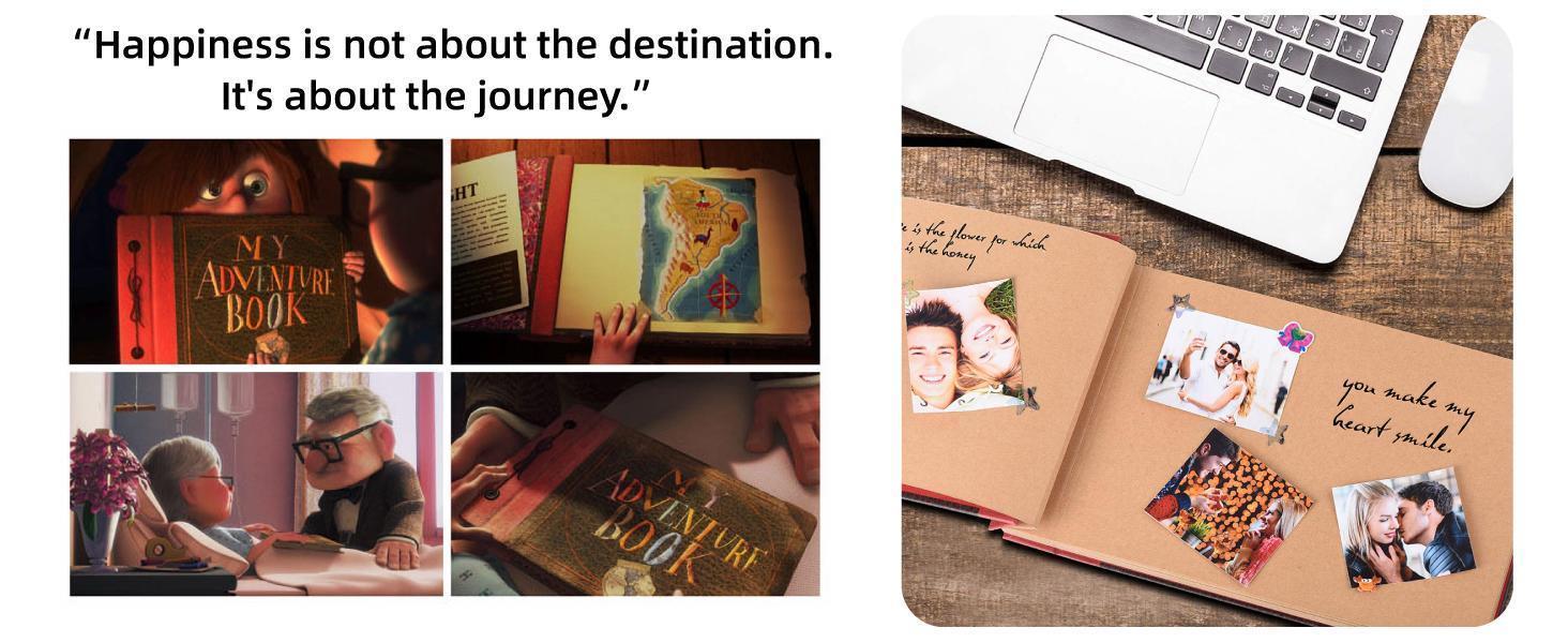 Scrapbook Photo Album,Our Adventure Book, Embossed Words Hard Cover Movie Up Travel Scrapbook for Anniversary, Wedding, Travelling, Baby Shower, etc (Adventure Book)