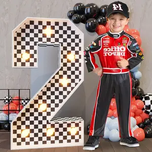 Marquee Numbers Race Car Birthday-Decorations: 3ft Large Fast One Party Decor 2nd 12th Big Light Up Cardboard Number 2