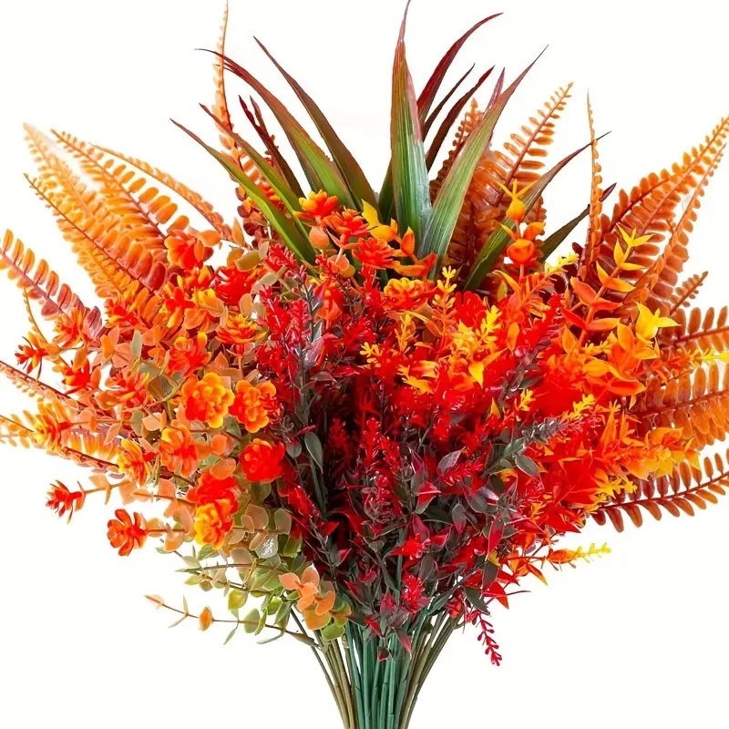 9 Bundles Artificial Autumn Flowers, UV-Resistant Plastic Fake Flowers, Indoor Outdoor Decor, Thanksgiving Halloween Home Decoration