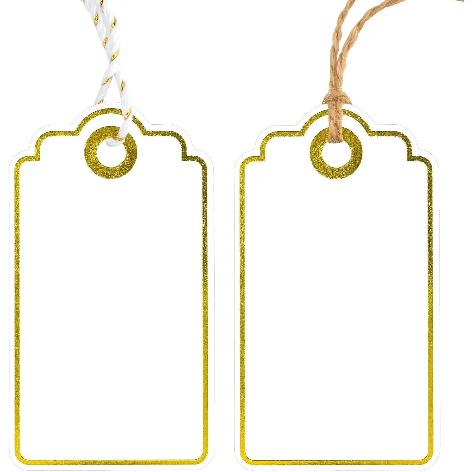 Gift Tags with String - 100 Pcs Gold Foil Gift Tags for Presents | Gift Bag Tags Blank Christmas Tags for Gifts Wrapping Supply Crafts Baby Shower Favors Birthday Wedding Party