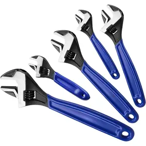 Chrome-Vanadium Steel Adjustable Wrench Set - 6-8-10in Wide-Jaw Oxide-Treated Wrenches with Metric & Imperial Scales, Die-Forged, Comfortable to Hold, for Home, Car Maintenance