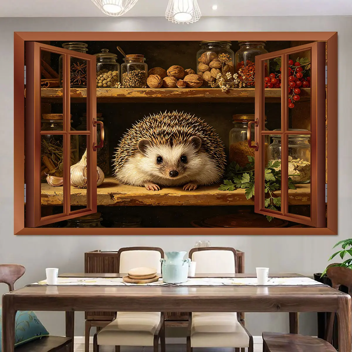 1 piece 3D holographic hedgehog window display pattern wallpaper wall sticker, made of PVC with adhesive on the back, easy to tear and stick, suitable for renovating old walls, and can be used as a gift