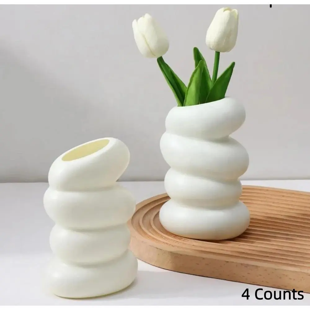 4 Counts Spiral Cylindrical Vase, Nordic Modern Style, Medium Size, Battery Free, Home Decoration for Kitchen, Living Room, Bedroom