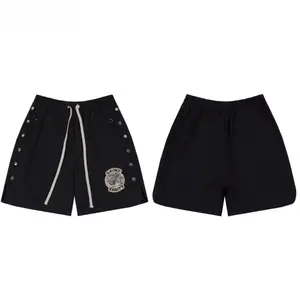 SAINT VANITY Men’s Nylon Casual Sports Shorts, Embroidered Patch Streetwear Shorts, Elastic Waist Drawstring Loose Fit, Snap Button Side Detail Gym Running Athletic Shorts, Y2K Hip Hop Summer Shorts
