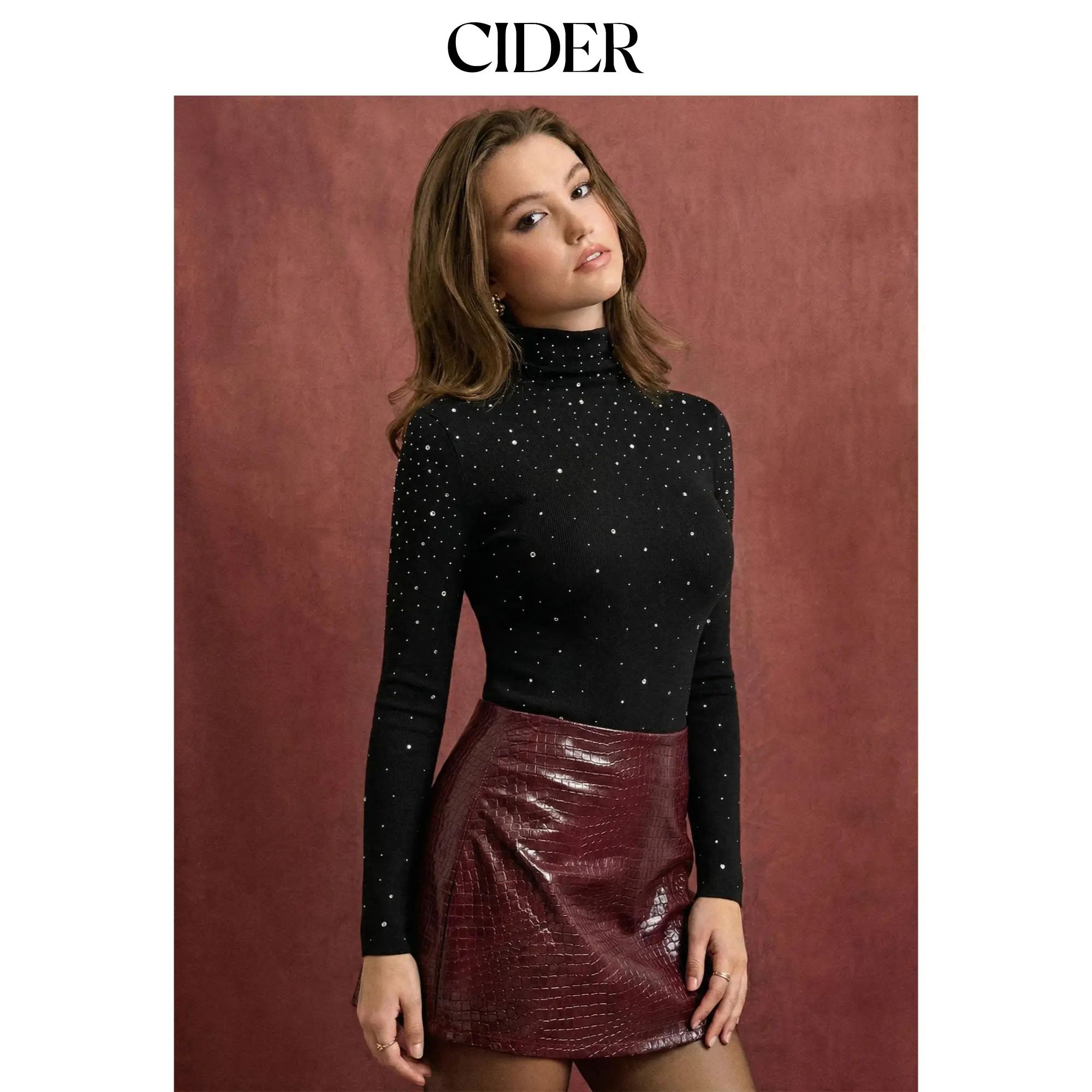 Cider Turtleneck Long Sleeve Rhinestone Sweater SummerFinds