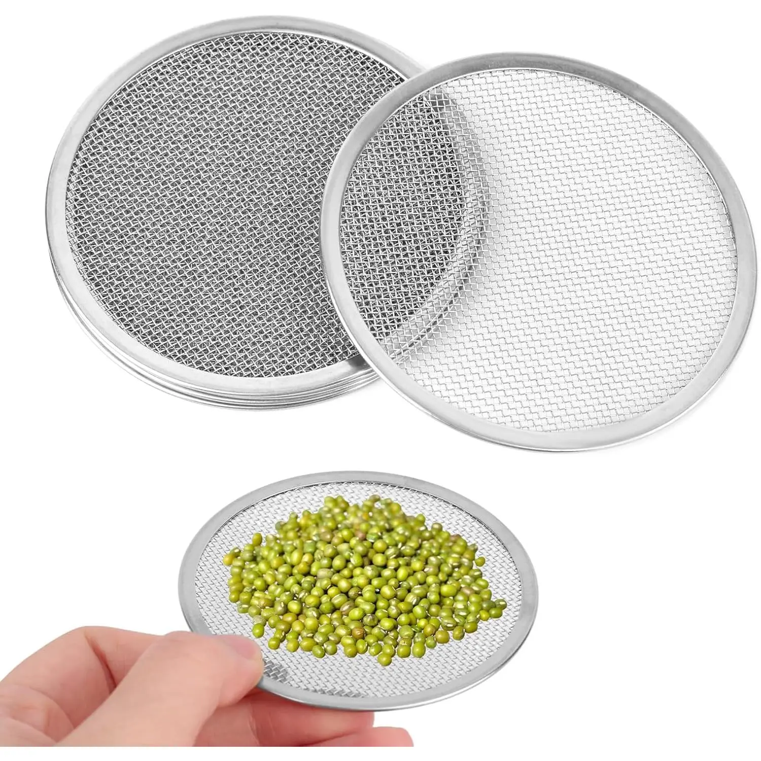 10 count Seed Sprouting Jar , 304 Stainless Steel 82mm/3.24in Wide Mouth Mason Jar Sprouter Mesh Strainer Tops for Growing Bean Broccoli Alfalfa Seeds Salad Sprouts