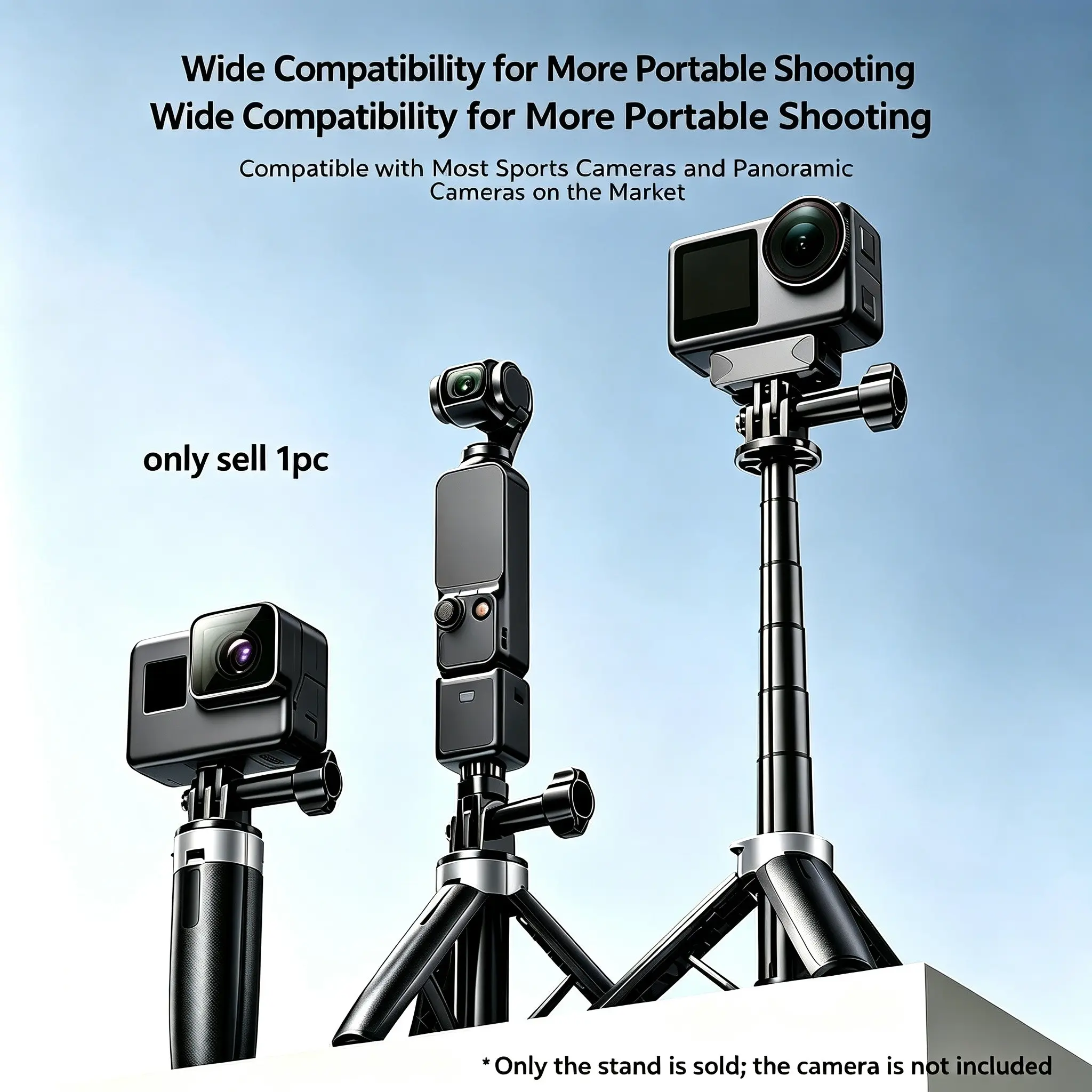 Portable 5-Section Telescopic Photography Extension Pole, Lightweight and Easy to Store, Compatible with Action Cameras and Small Tripods