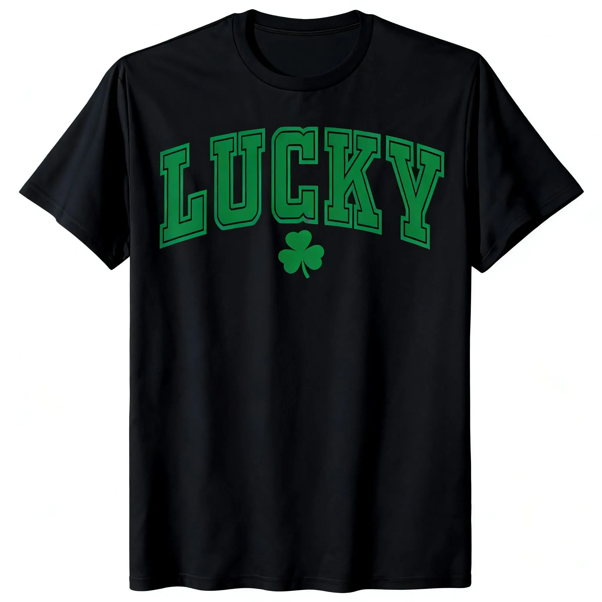 Lucky Arch Letter Shamrock Graphic Crew Neck St. Patrick's Day Varsity T-Shirt - Irish Festival Fashion Top, Minimal Casual Short Sleeve Casual Wear Tee