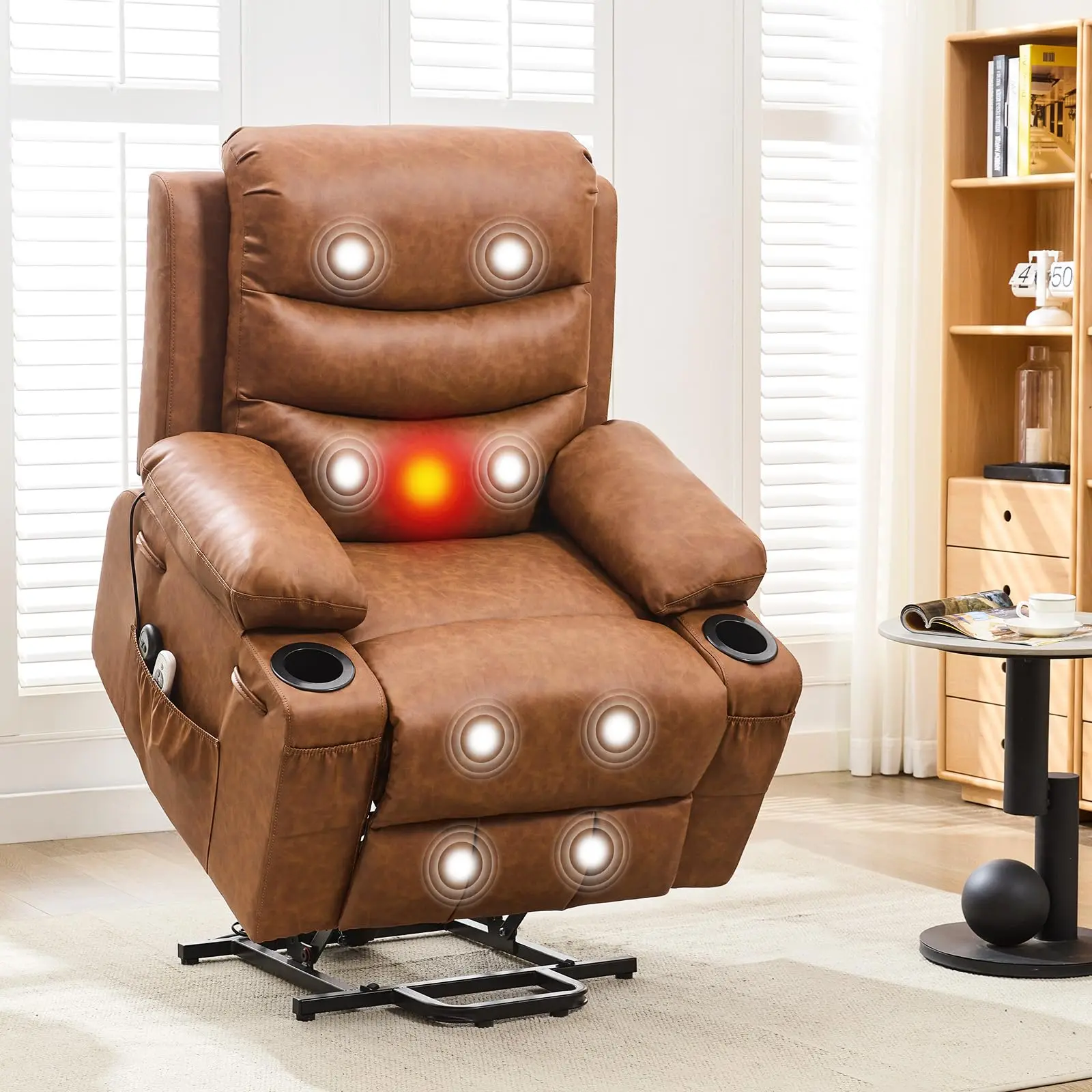 Power Lift Recliner Chair – Oversized Electric Recliner with Heat & Massage, Cup Holders & Side Storage for Living Room & Home Theater
