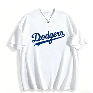 Men's Athletic Graphic Loose-Fit Short-Sleeve Round Neck T-Shirt - Blue Baseball-Style Casual Sports Tops, Soft Breathable Streetwear, Sporty Vintage-Inspired Summer Top, Sporty Sports Tops.Unisex style. Ideal cotton sports short-sleeved shirt