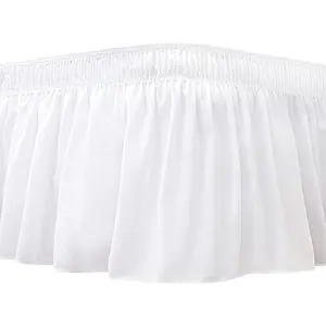 Wrap Around Bed Skirts for Full & Full XL Beds 11" Short Drop, White Elastic Dust Ruffles Easy Fit Wrinkle Resistant Luxurious Machine Washable