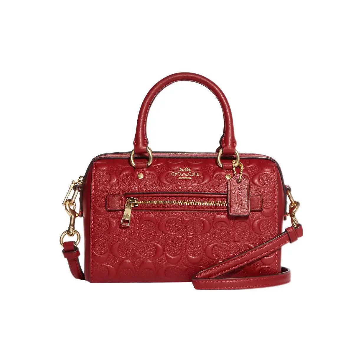 COACH Rowan 15 Mini Crossbody Handbag for Women – Embossed Logo Smooth Calfskin – Red