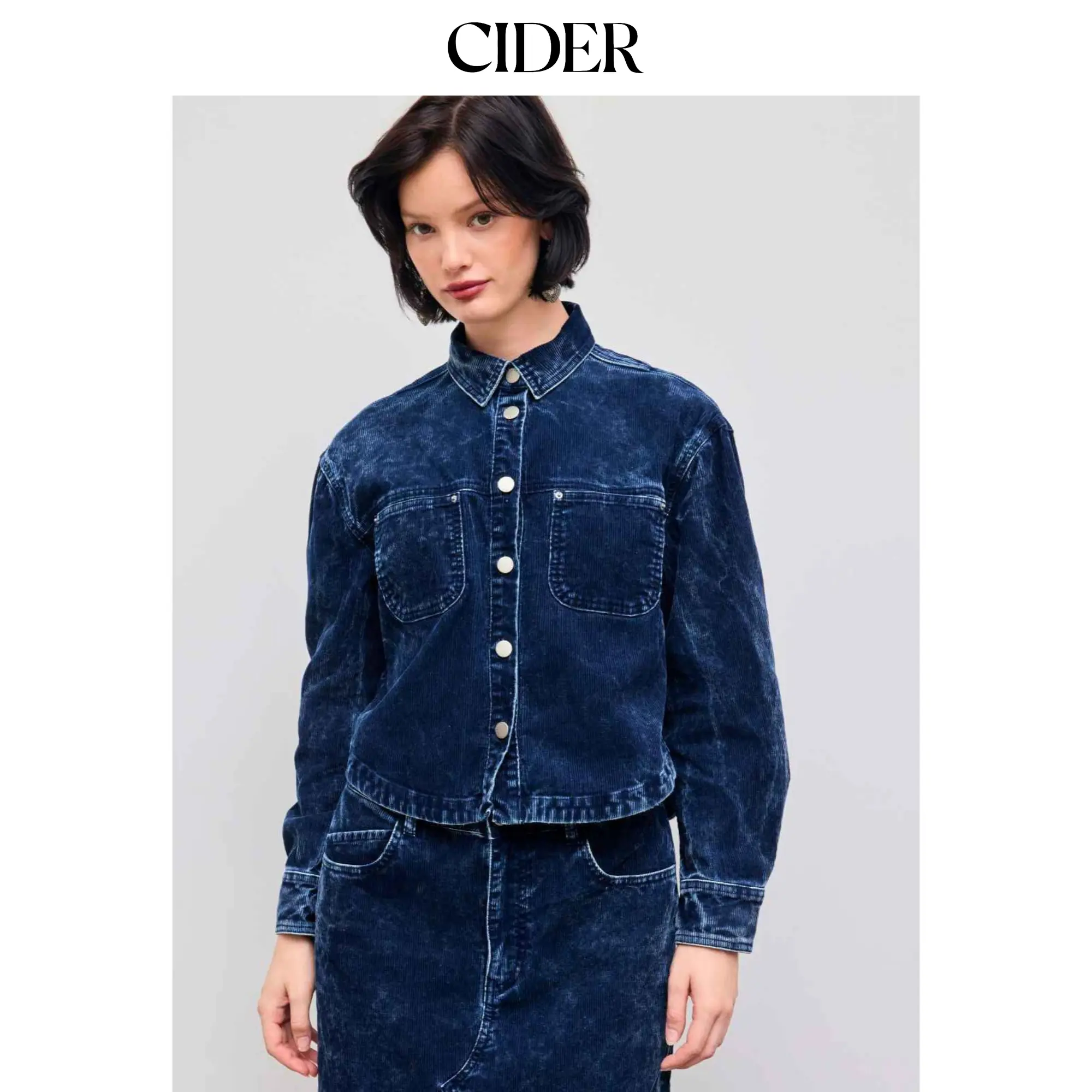 Cider [size 0-10] Washed Corduroy Collar Pocket Button Jacket