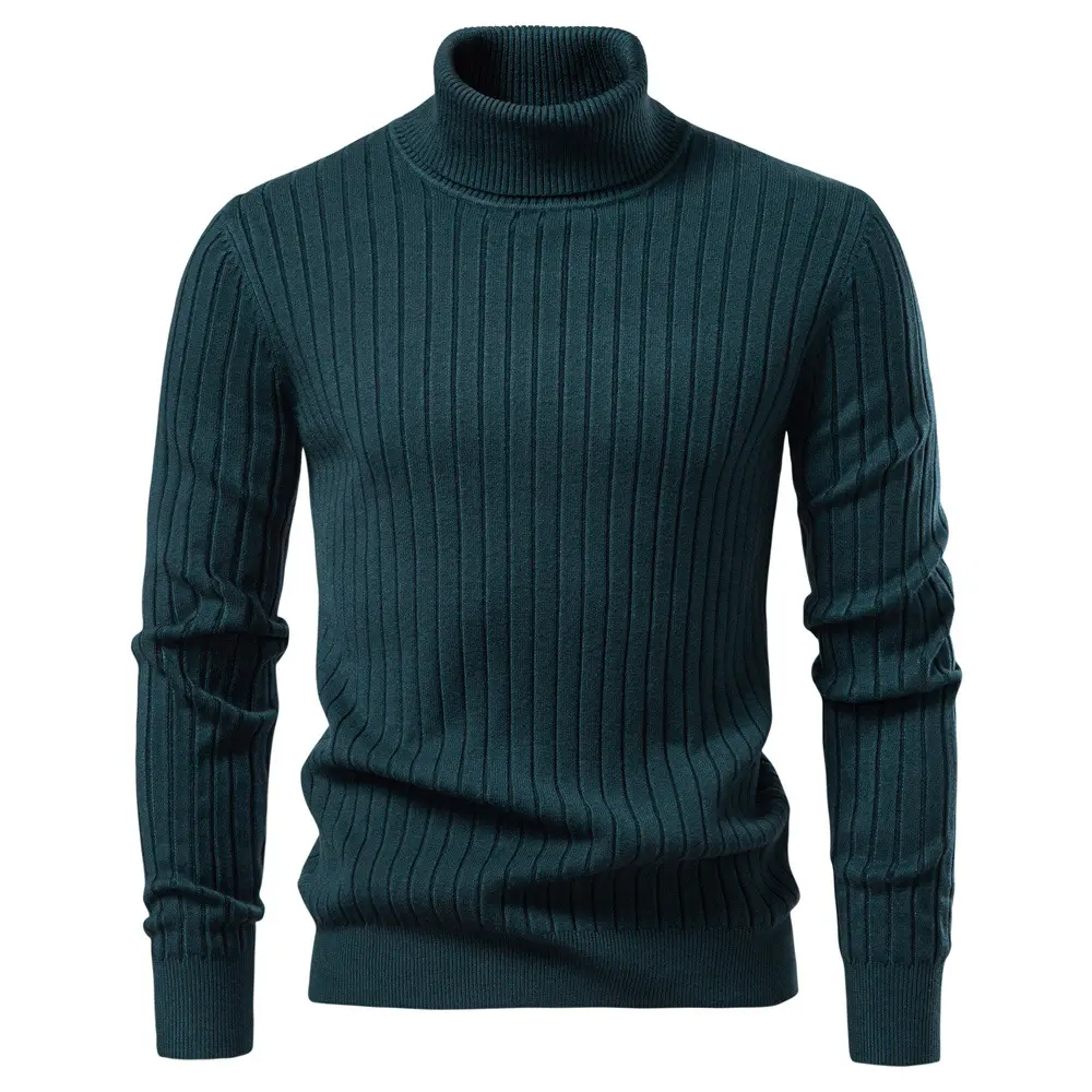 Men's Autumn Winter Solid Color Turtleneck Knitwear Pullover Sweater Warm Casual Knit Top Slim Fit Soft Base Layer Long Sleeve Pullover Essential