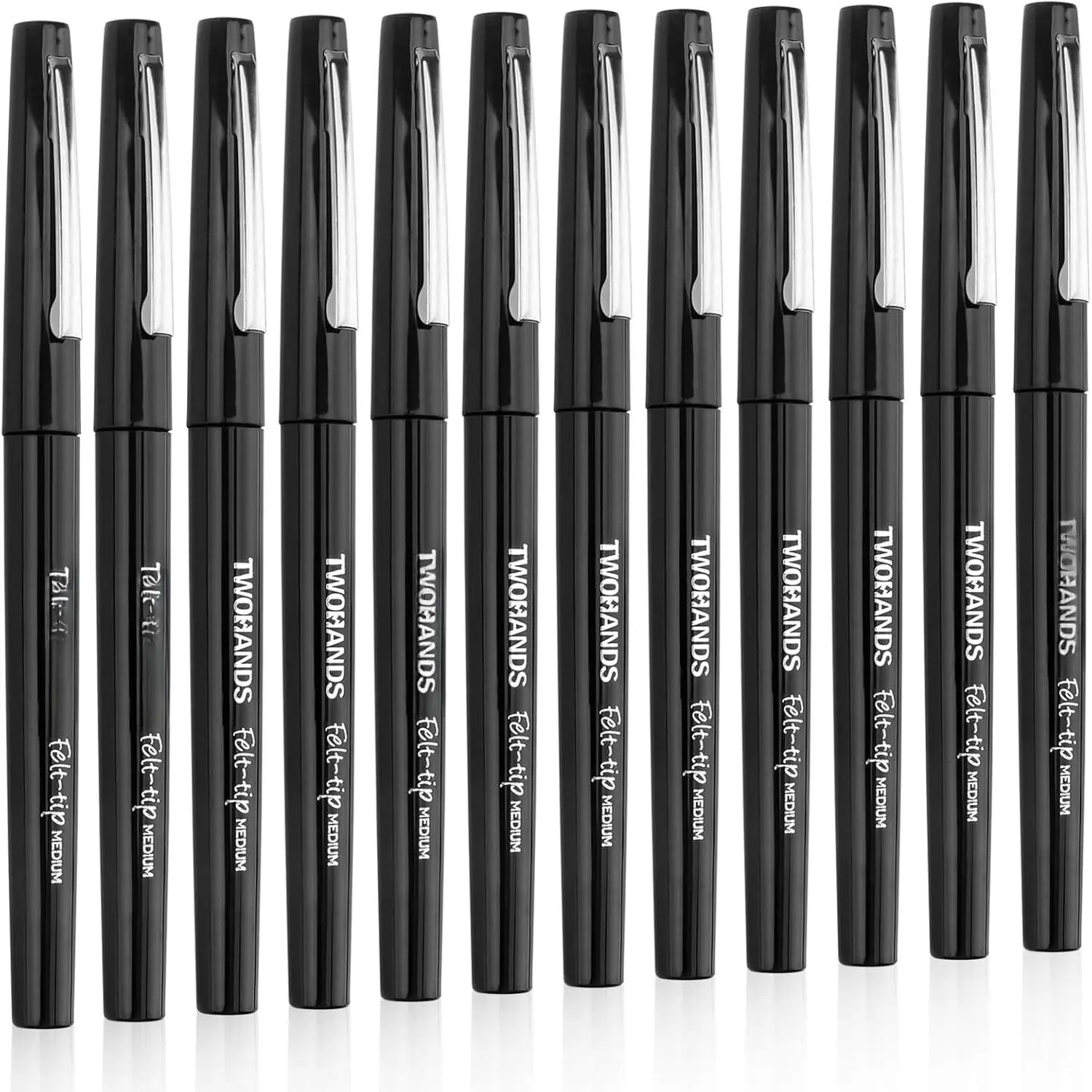 Black Ink Felt Tip Pens - 0.7mm Medium Point Fineliners, Quick-Dry Writing Tools for Journaling & Note Taking, 12-Count Office Stationery (22011), Black Ink Pens