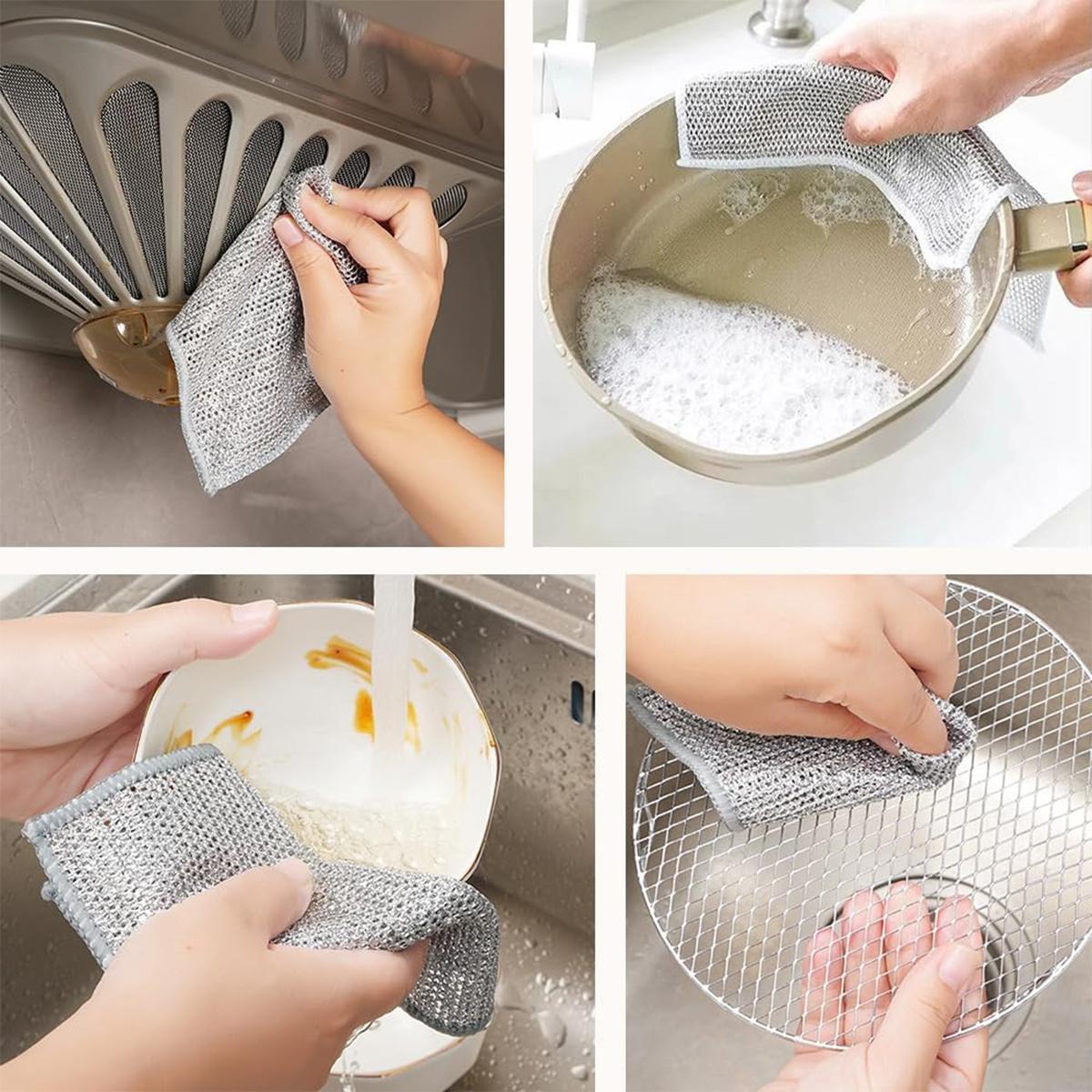 12 PCS Double Layer Wire Dish Cloth, Steel Wire Cleaning Cloth, Multi-purpose Non-Scratch Wire Dishcloth Rag for Cookware, Sinks, Dishes, Cooktops, Household Items