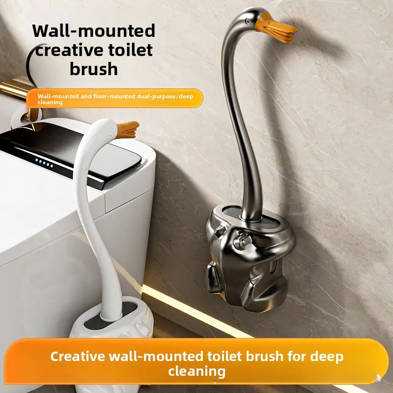 Toilet brush frog in love with goose, wall-mounted household bathroom cleaning brush, long-handled toilet brush, no drilling required