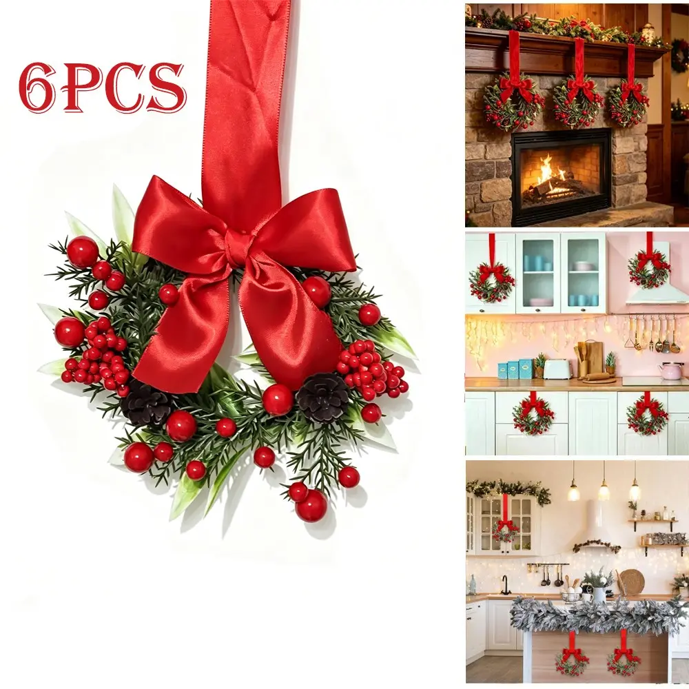 6pcs 4-Inch Artificial Christmas Wreaths, Champagne Gold Berry Winter Wreaths, Mini Window Wreaths, Indoor Outdoor Holiday Decorations, Decorative Ornaments, Farmhouse