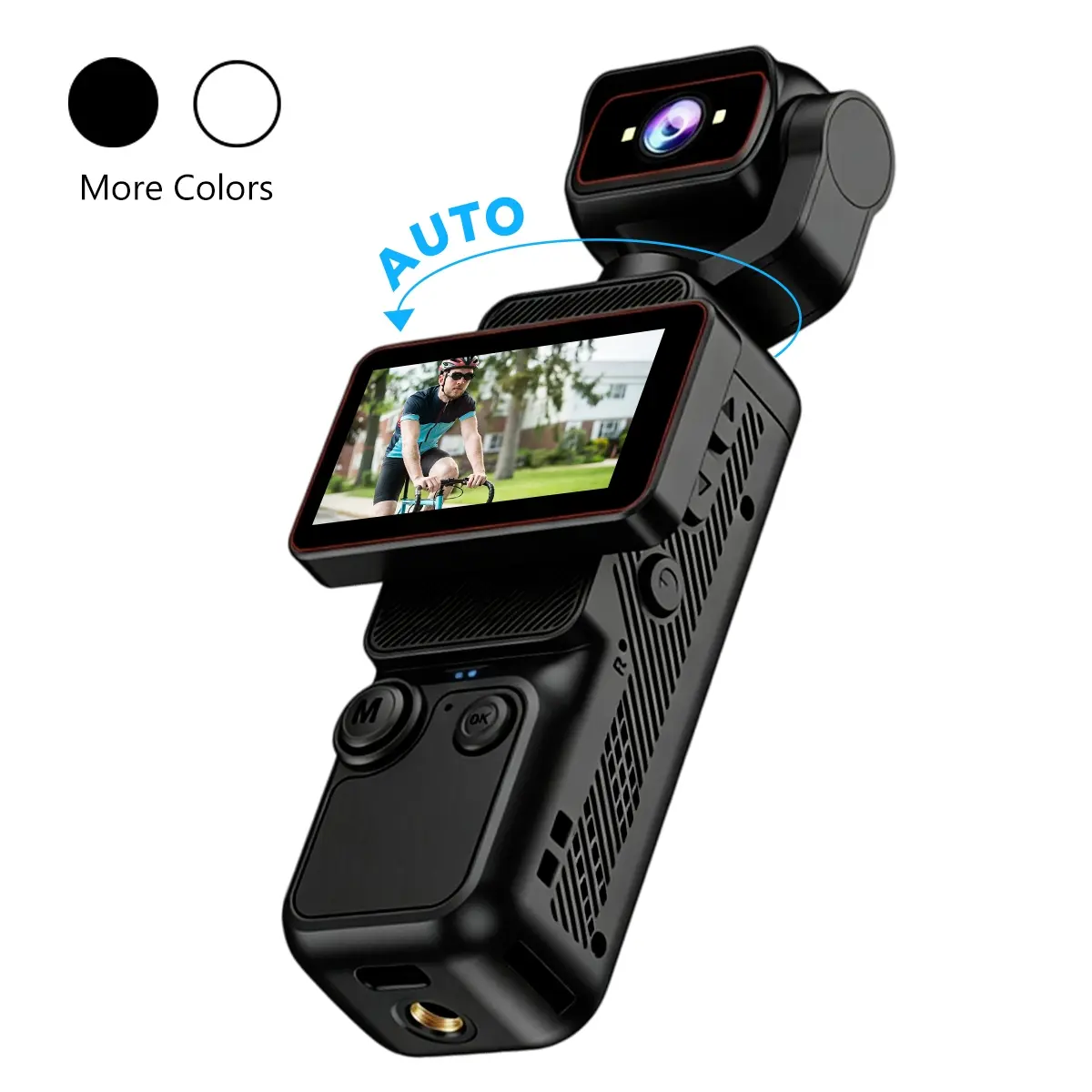 HD Portable With 180° Auto Rotating Lens,Handheld Stabilizer Pocket Camera,Manual Rotating Screen, Full Body for Vlogging Travel Daily Life Recording USB Rechargeable,Black/White,Durable Construction Camcorder