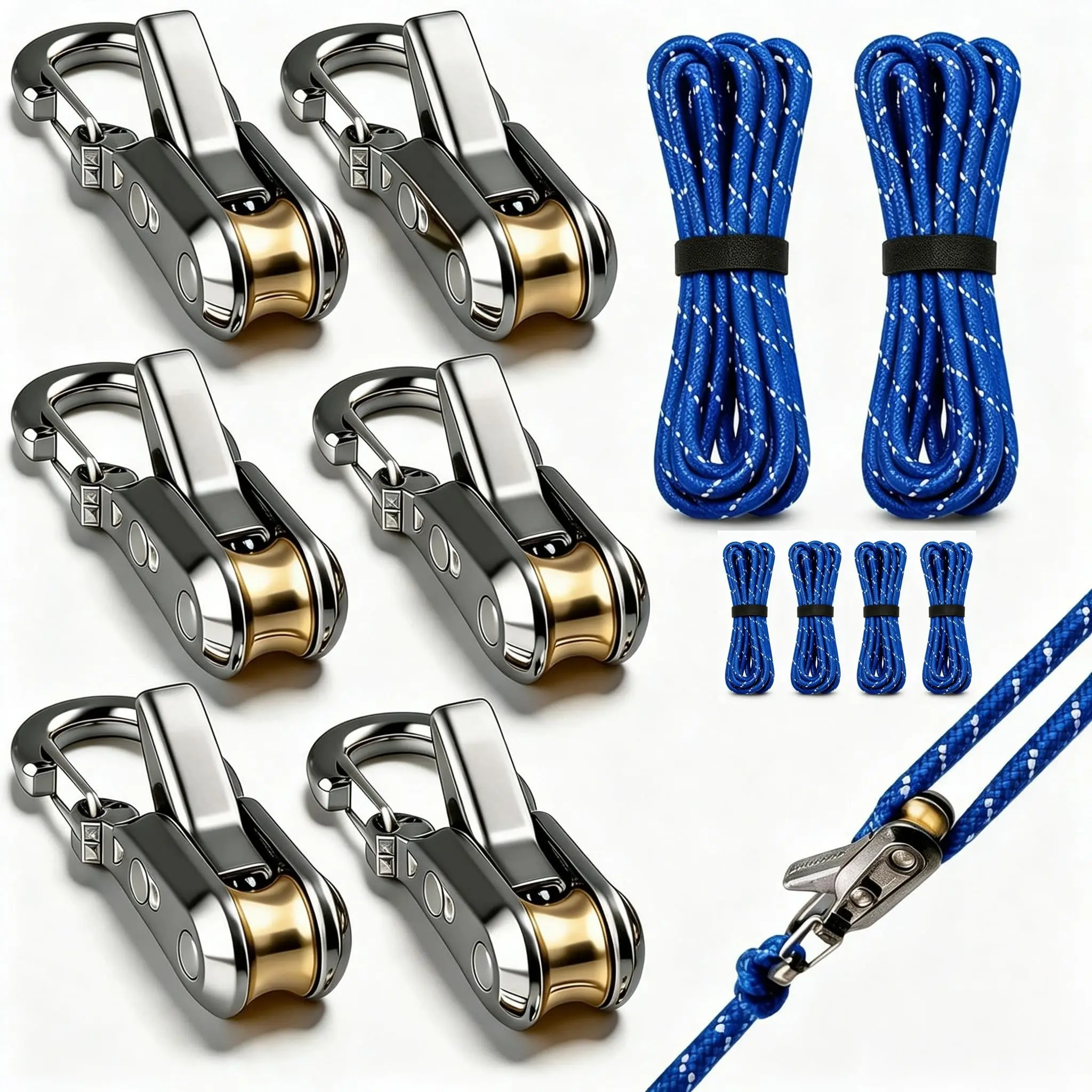 6-Pack Rope Set with Wheel Tightener, Adjustable Ropes with Buckle, Includes Auxiliary Rope, Ideal for Camping, Sailing, Home Storage, Outdoor Activities, Rope Kit