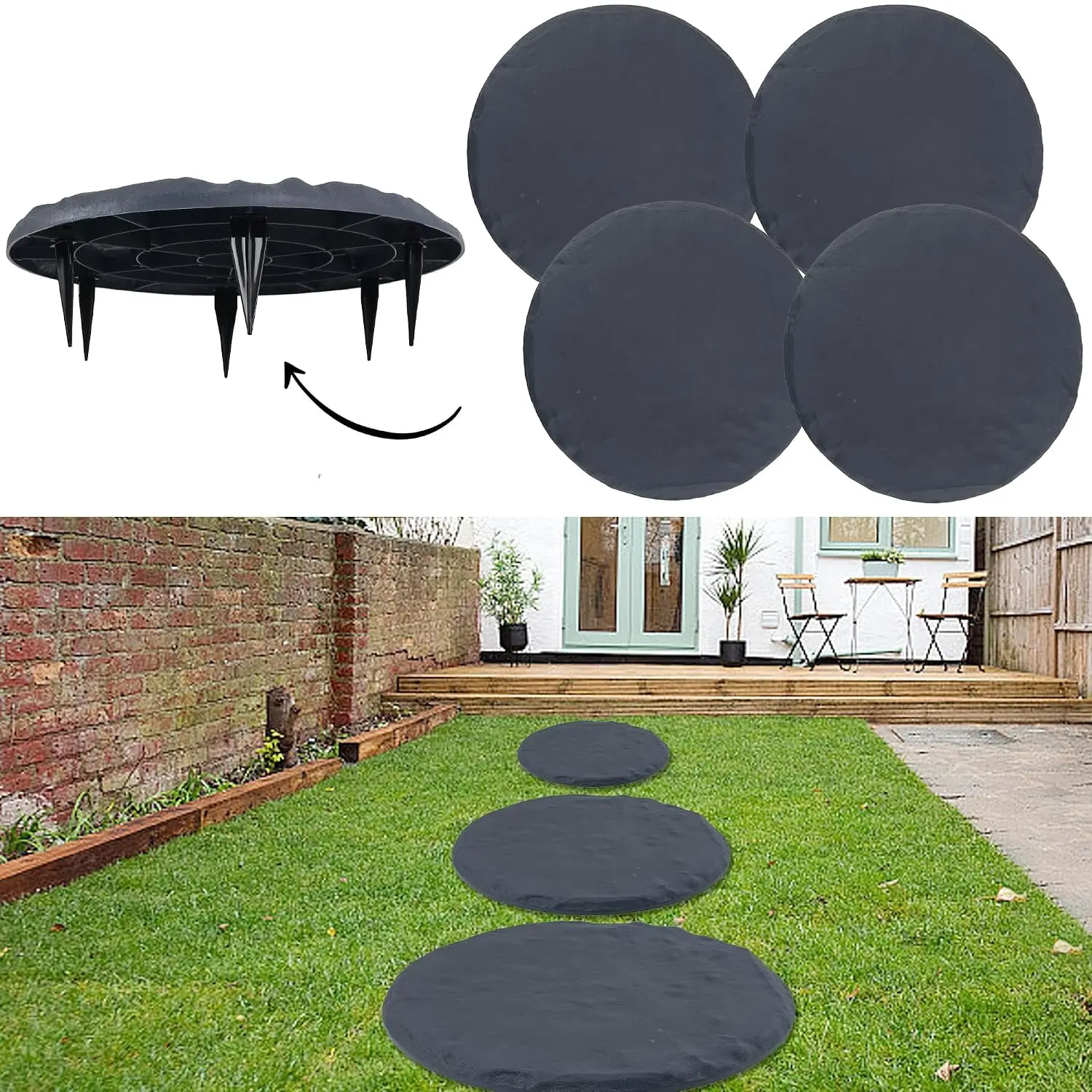 4 count Large Stepping Stones Outdoor Garden Walkway, Durable Plastic Pavers for Patio, Pathway, and Landscaping, Weatherproof Stepping Stones with Ground Stakes for Easy Installation