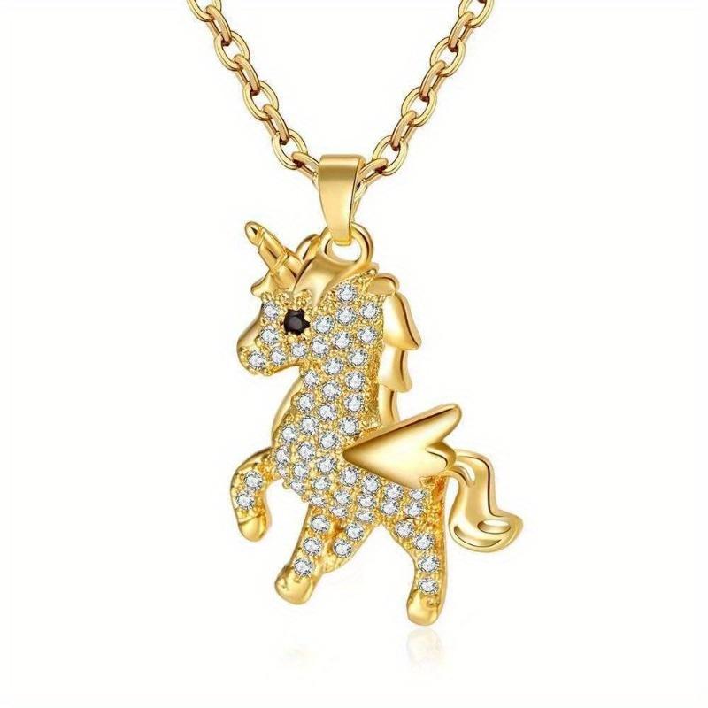 Creative Shiny Cute Unicorn Pendant Necklace, Fashionable Personalized Christmas Charm Jewelry, Lucky Necklace, Party Animal Accessories